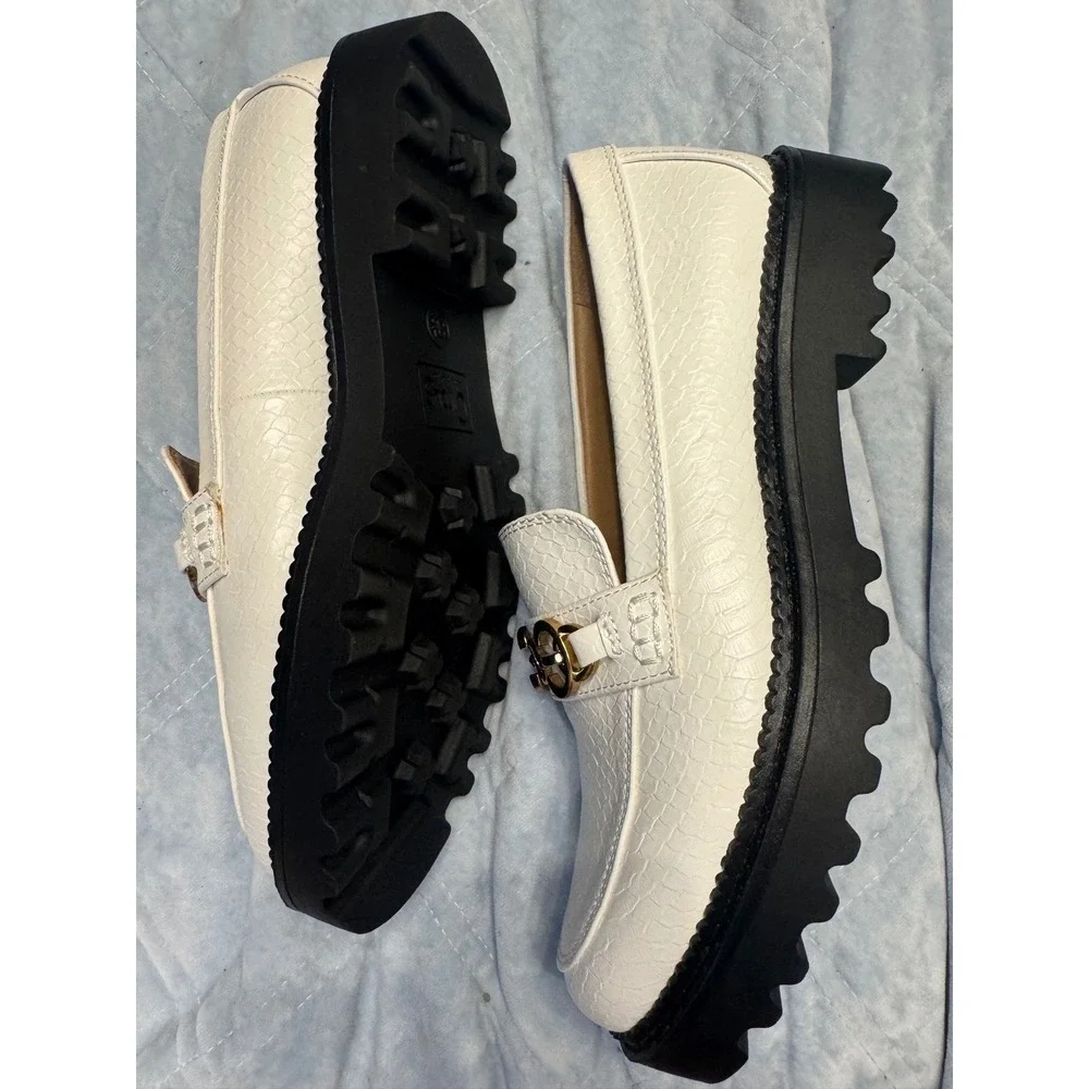 Circus by Sam Edelman Loafers Womens Size 8.5 White Lug Sole‎ Gold Hardware - Picture 6 of 10